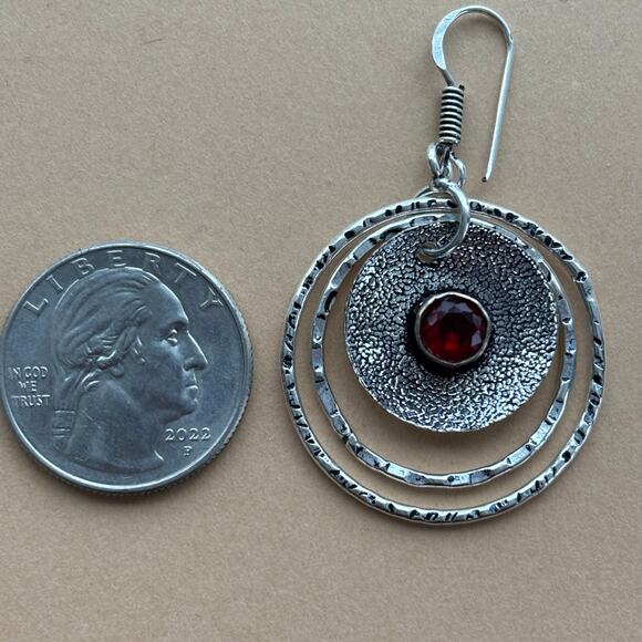 925 Sterling Garnet Dangle Earrings - Picture 3 of 5